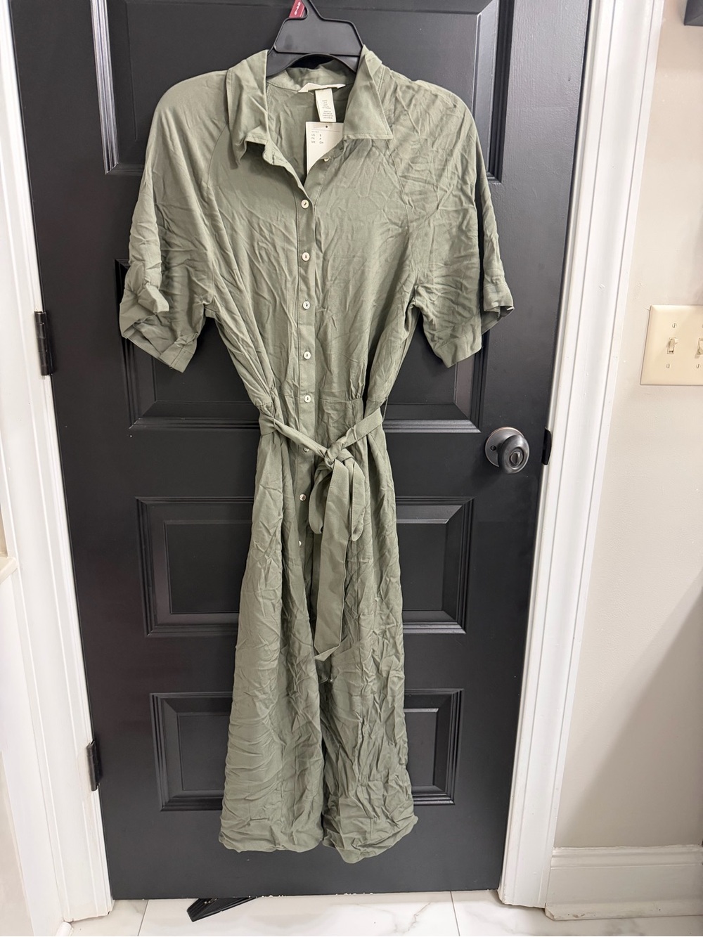 H&M Sage Green Belted Midi Shirt Dress NWT Size Small